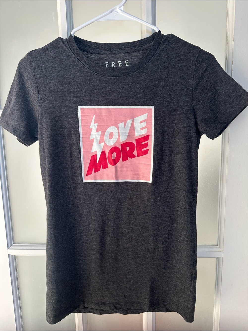 Dark Gray Tee with Pink 'Love More' Graphic